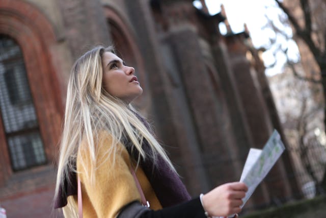 person looking at a map